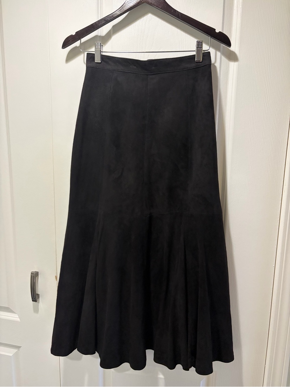 90s / Y2K Black Suede Leather Maxi Skirt with Flowing Drapes Small